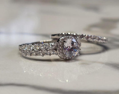 0.50ct round halo cz ring, marquise ring, Dainty stackable, engagement ring, wedding set ring ,two piece ring, half eternity ring