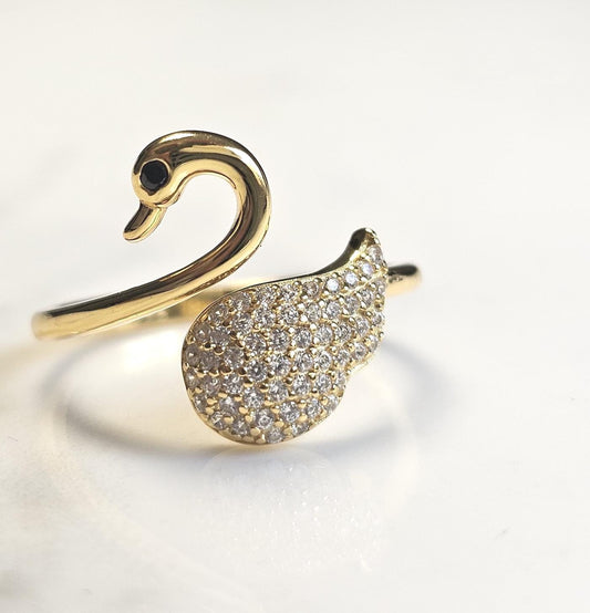 18k gold swan minimalist band ring, 925 sterling silver cubic zirconia ring, gold swam, 18K Gold Plated, Anniversary Gift, Teen Girl gift