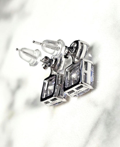 bright cz  pear and square earrings, 925 sterling silver earrings, wedding earrings, gift for her, anniversary gift