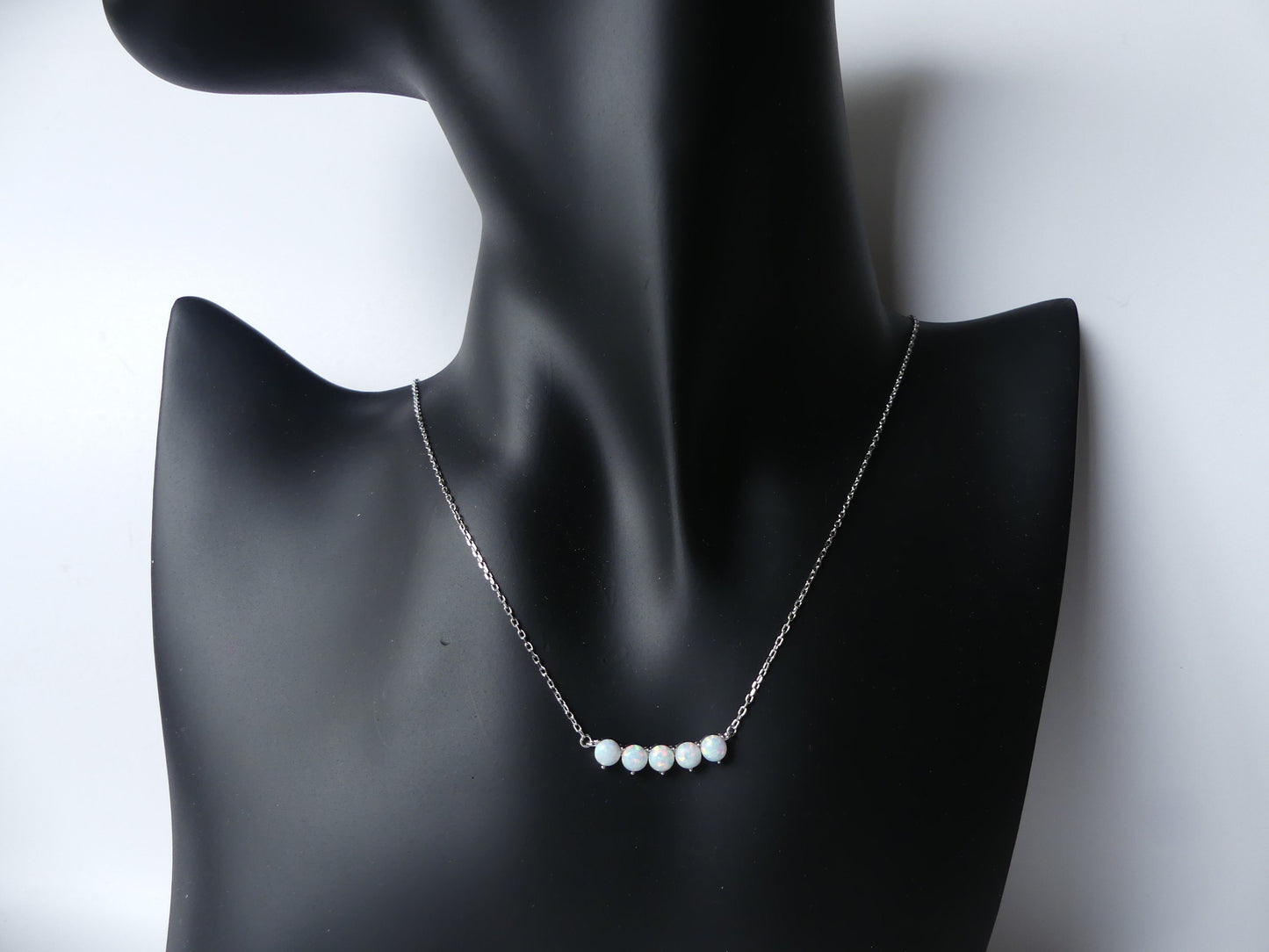 opal Necklace, charm necklace, Bar necklace, 925 Sterling Silver, October birthstone, Dainty necklace, round opal necklace, minimalist