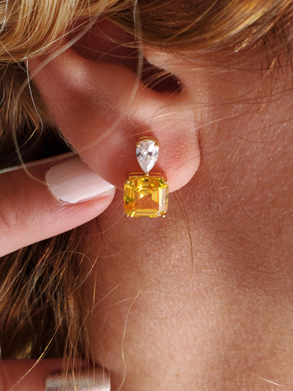 bright yellow citrine, 18k yellow gold vermeil, wedding earrings, anniversary gift, dainty stud earring, march birthstone, sunshine jewelry