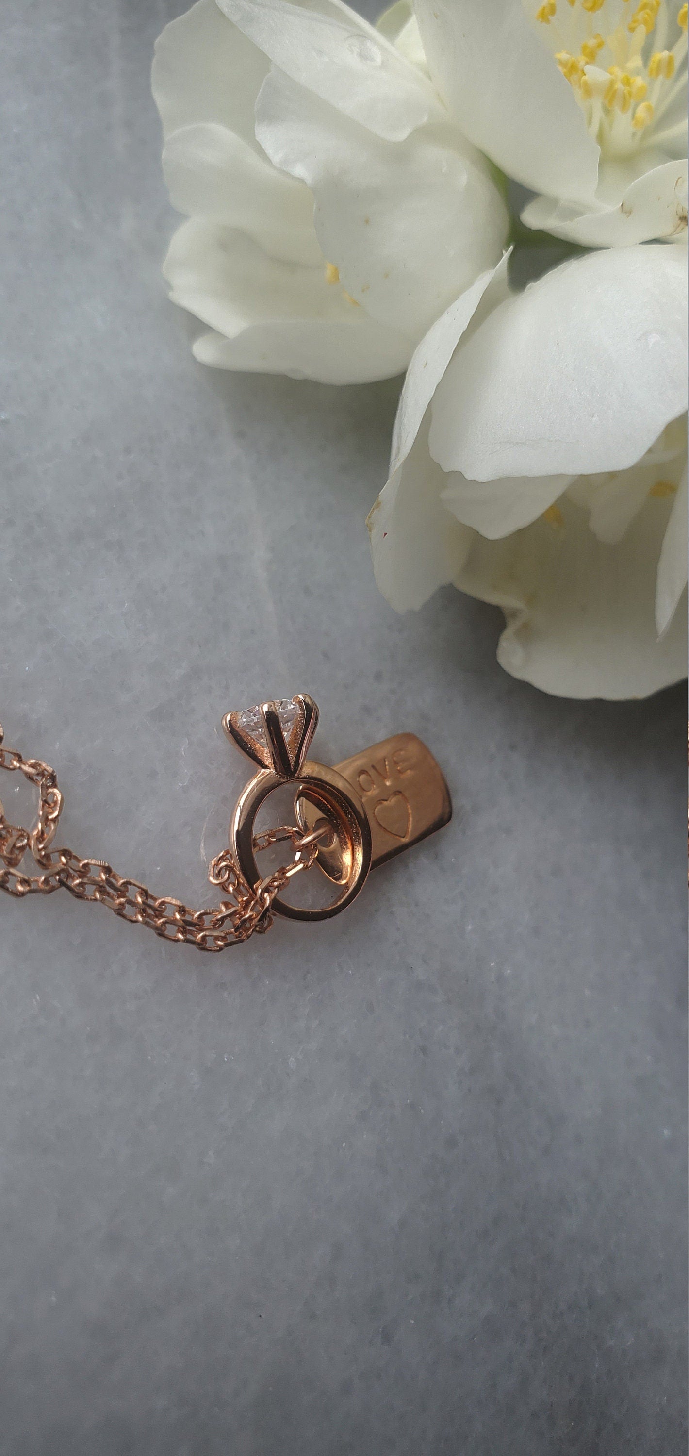 love necklace, 925 Sterling Silver, Minimalist Necklace, delicate Necklace, ring pendant, rose gold necklace, Teen Girl gift, gift for her