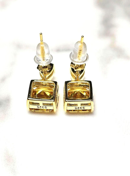 bright yellow citrine, 18k yellow gold vermeil, wedding earrings, anniversary gift, dainty stud earring, march birthstone, sunshine jewelry