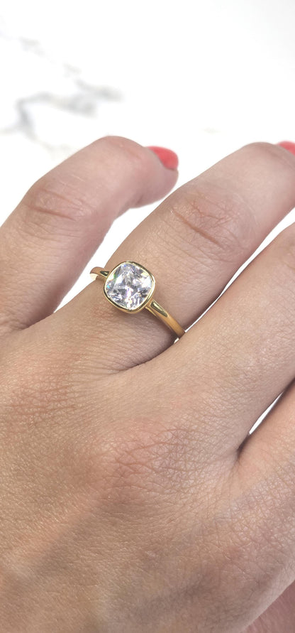 2ct cushion cut ring, 925 sterling silver high carbon diamond white solitaire ring, minimalist band ring, engagement ring, bezel ring