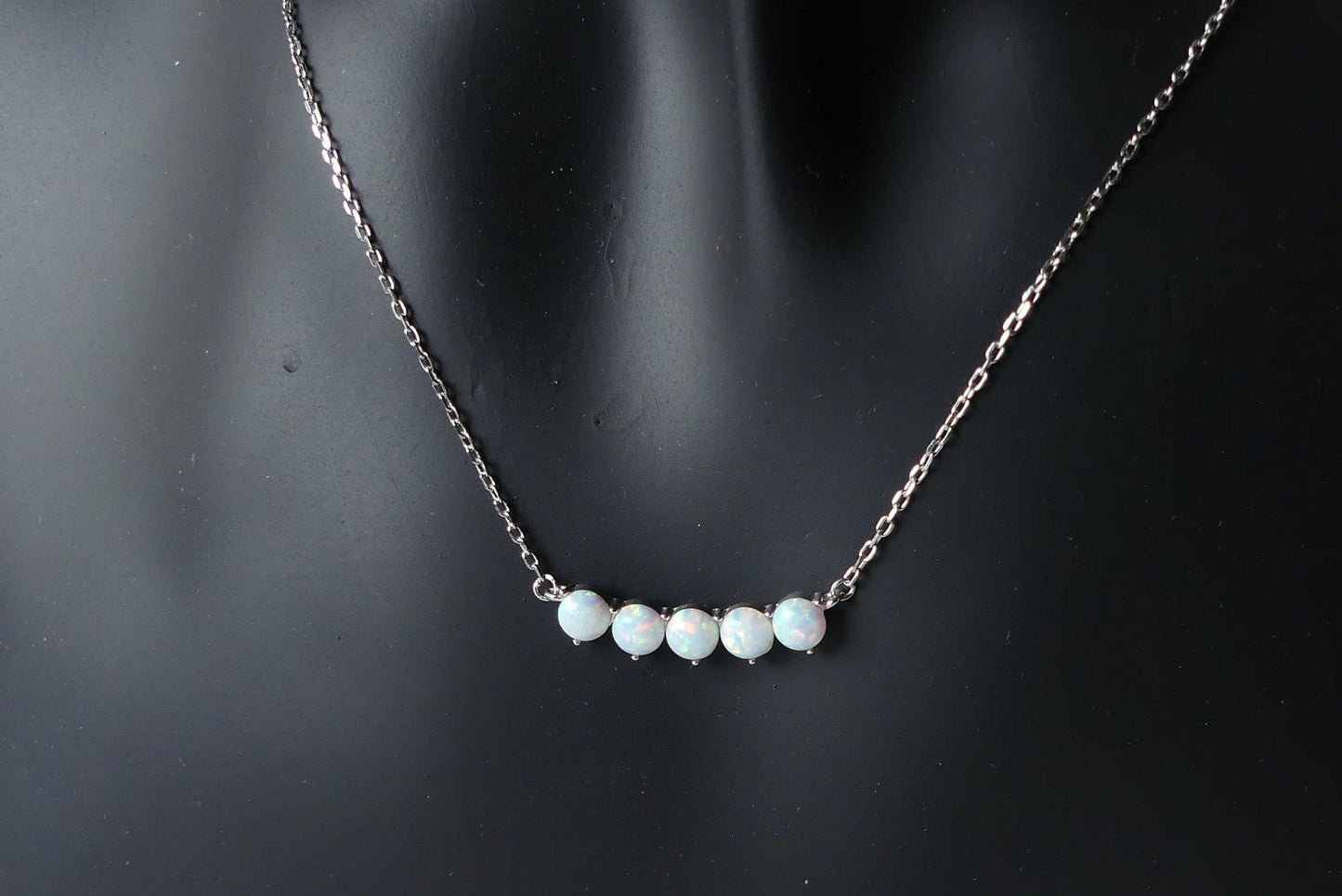 opal Necklace, charm necklace, Bar necklace, 925 Sterling Silver, October birthstone, Dainty necklace, round opal necklace, minimalist