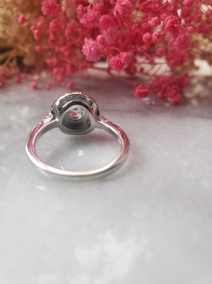 0.5 ct round ring, solitaire ring, engagement ring, stackable ring, 18k gold plated, 2rows halo pink tourmaline and cz ,fancy ring