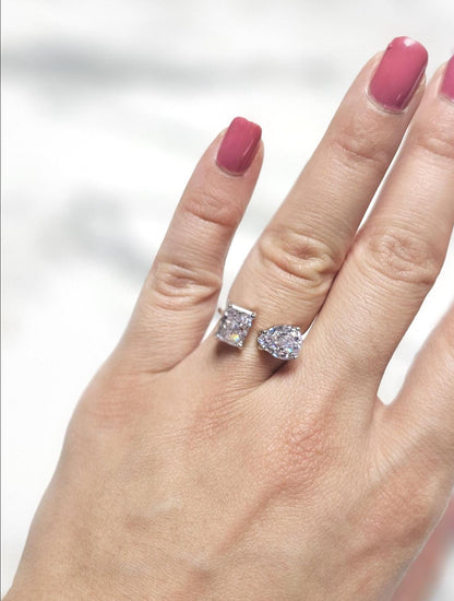 double stone ring, minimalist band ring ,925 sterling silver, cubic zirconia, engagement ring