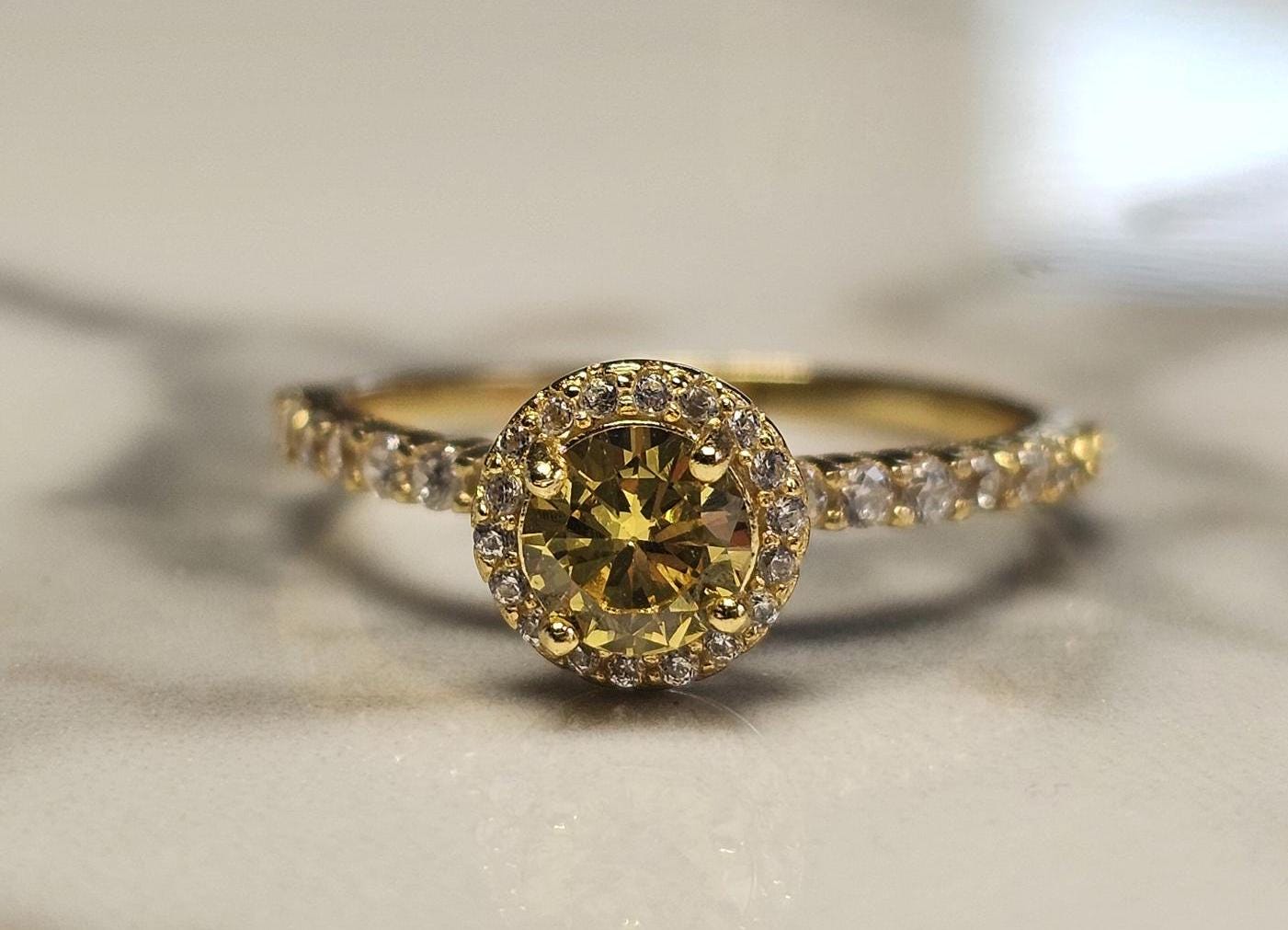 0.50ct round yellow stone ring, November birthstone ring, engagement ring, wedding set ring ,two piece, half eternity ring, citrine ring set