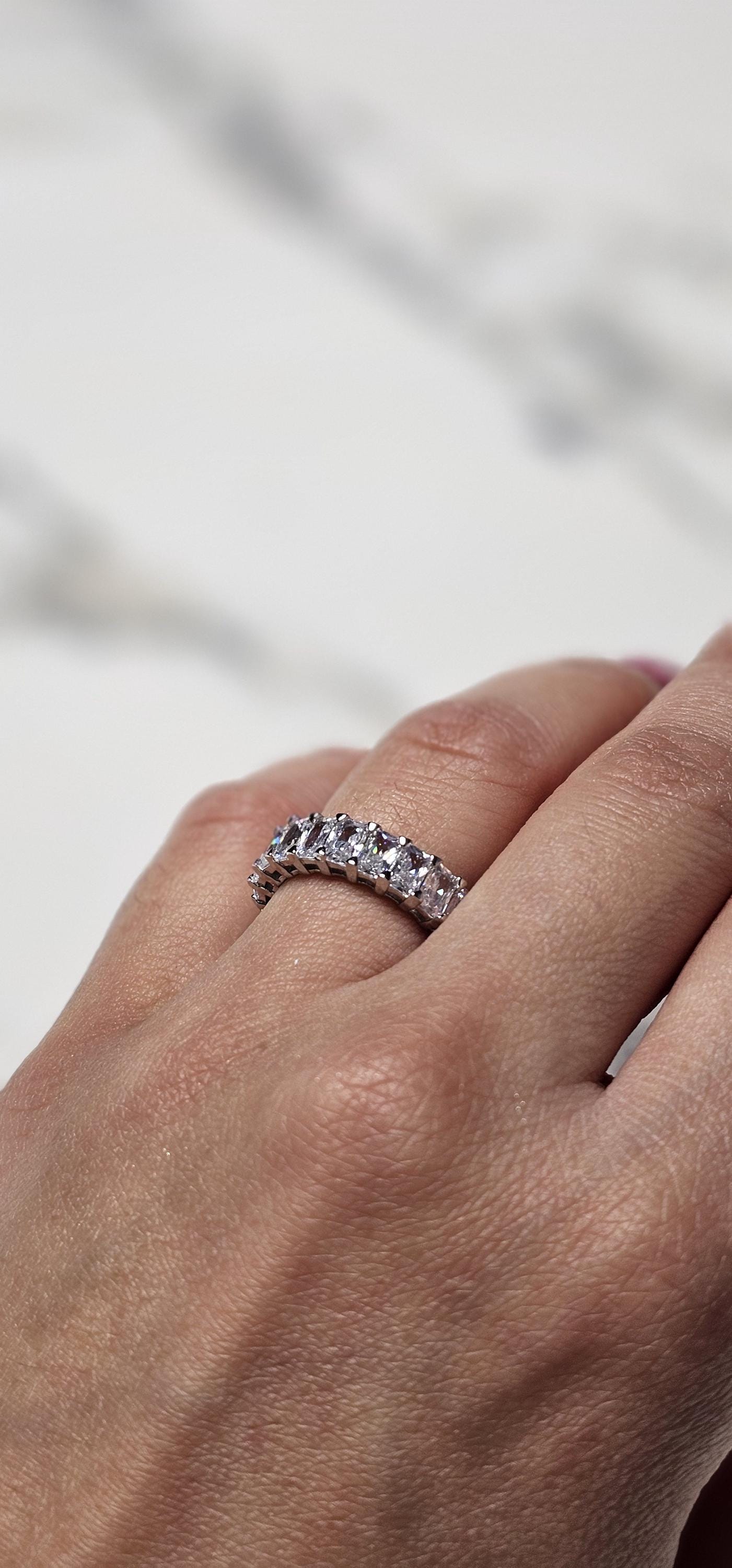 0.50ct eternity bands, emerald cut ring, 925Sterling Silver, pave wedding band, engagement ring, minimalist ring, wedding band, stackable