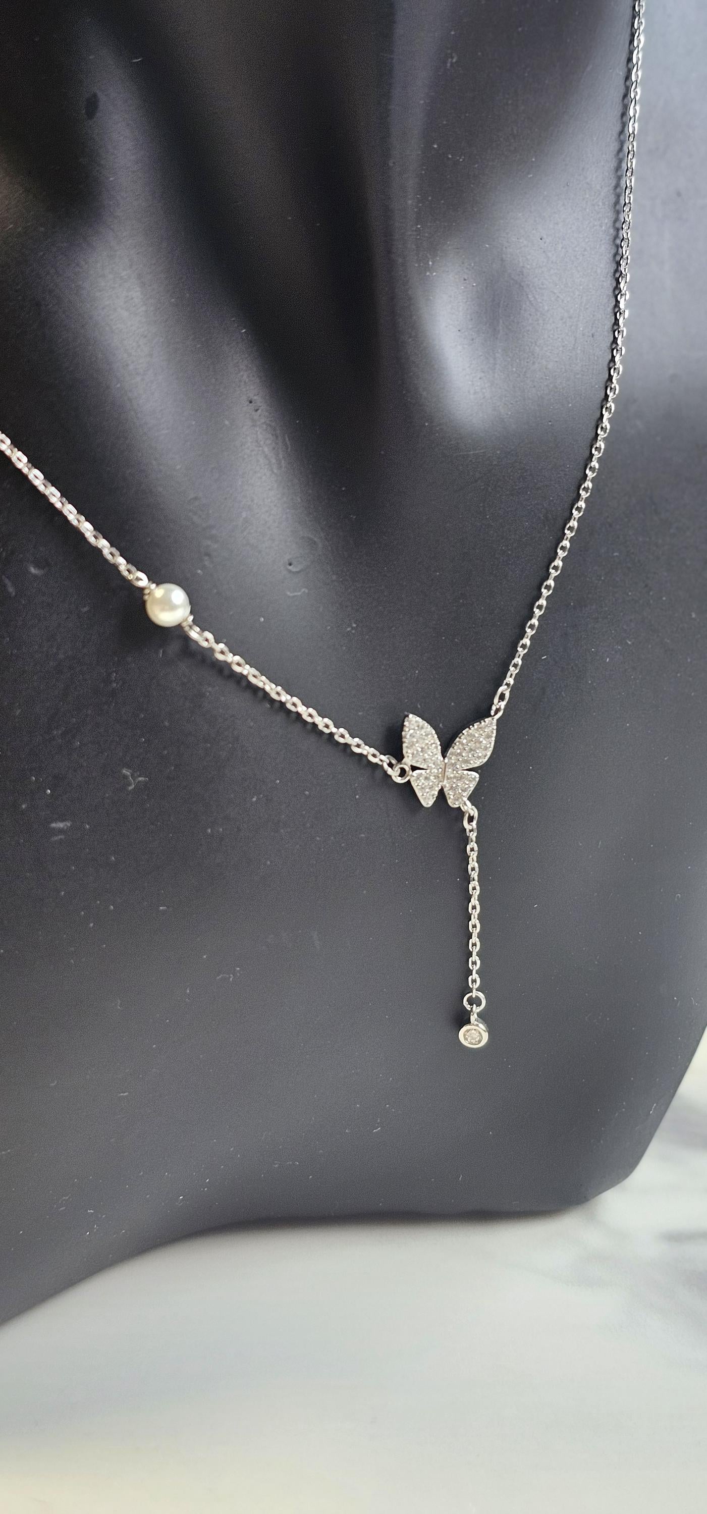 butterfly minimalist lariat necklace ,925 sterling silver necklace, anniversary gift, dainty necklace, gift for her