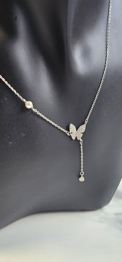 butterfly minimalist lariat necklace ,925 sterling silver necklace, anniversary gift, dainty necklace, gift for her