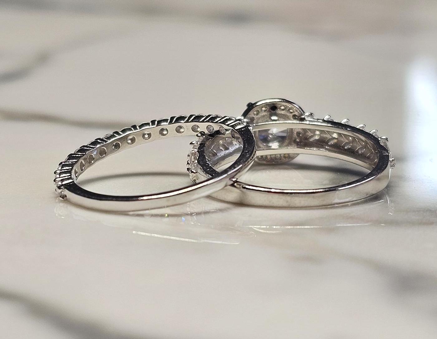 0.50ct round halo cz ring, marquise ring, Dainty stackable, engagement ring, wedding set ring ,two piece ring, half eternity ring