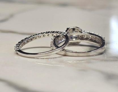 0.50ct round halo cz ring, marquise ring, Dainty stackable, engagement ring, wedding set ring ,two piece ring, half eternity ring