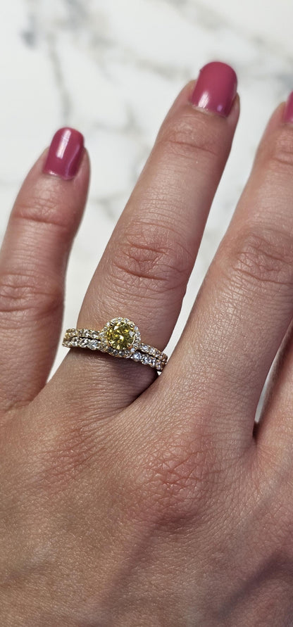 0.50ct round yellow stone ring, November birthstone ring, engagement ring, wedding set ring ,two piece, half eternity ring, citrine ring set