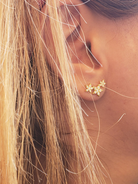 gold Star Stud Earrings, Star Earrings, simple earrings, pave earrings, delicate earrings, simulated diamond, sterling silver