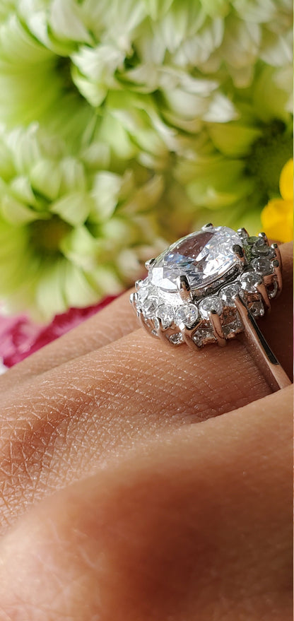 3ct oval cz stone, halo oval ring, cz floral ring, engagement ring, wedding ring, oval cz ring, anniversary ring, luxury ring, arc deco ring