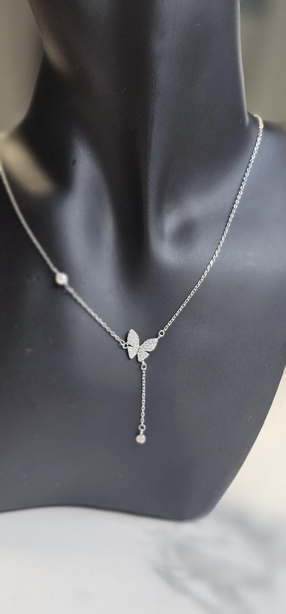 butterfly minimalist lariat necklace ,925 sterling silver necklace, anniversary gift, dainty necklace, gift for her