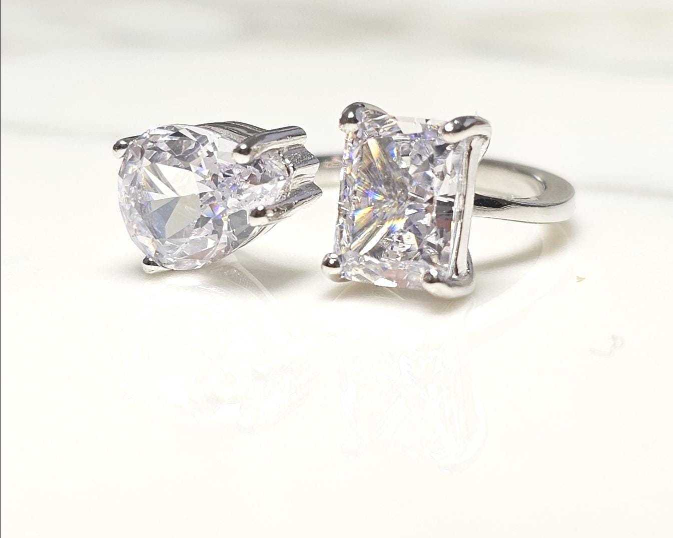 double stone ring, minimalist band ring ,925 sterling silver, cubic zirconia, engagement ring