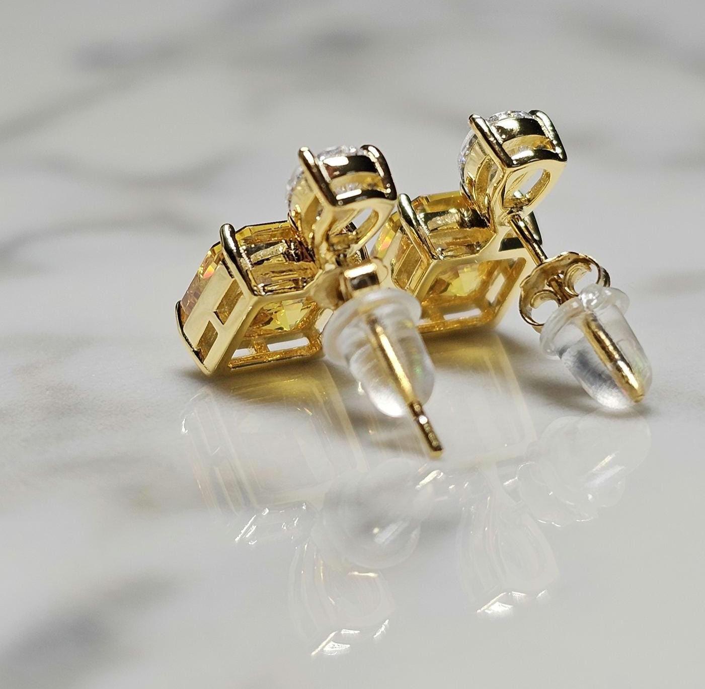 bright yellow citrine, 18k yellow gold vermeil, wedding earrings, anniversary gift, dainty stud earring, march birthstone, sunshine jewelry