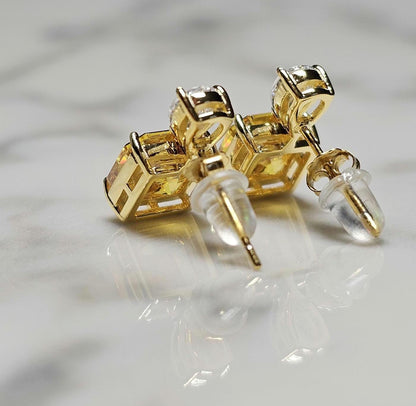 bright yellow citrine, 18k yellow gold vermeil, wedding earrings, anniversary gift, dainty stud earring, march birthstone, sunshine jewelry