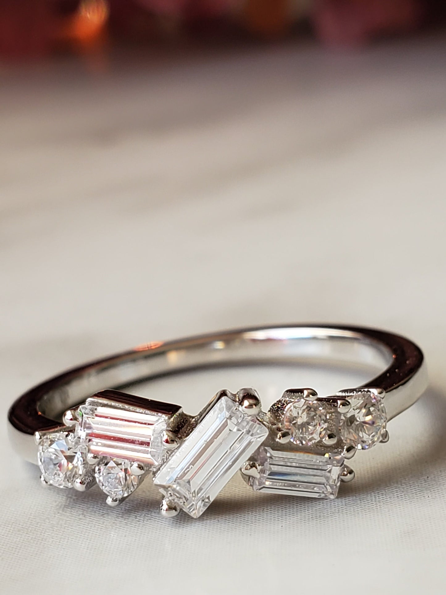 Dainty CZ ring, baguette ring, cz stacking ring, half eternity wedding band, simulated Baguette ring, wedding ring, anniversary ring