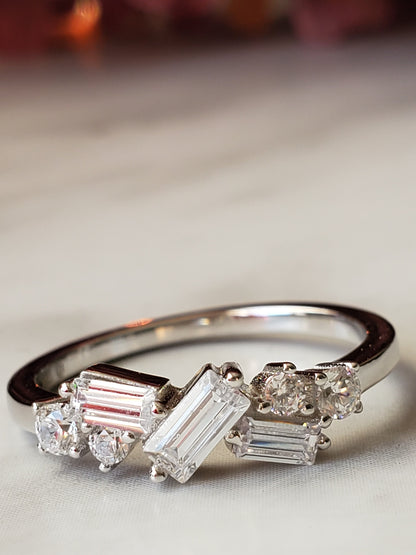 Dainty CZ ring, baguette ring, cz stacking ring, half eternity wedding band, simulated Baguette ring, wedding ring, anniversary ring