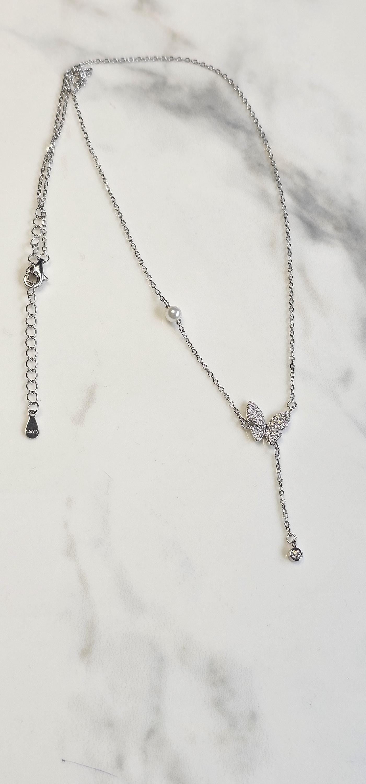 butterfly minimalist lariat necklace ,925 sterling silver necklace, anniversary gift, dainty necklace, gift for her