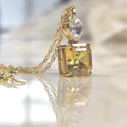 5ct Asscher cut bright yellow citrine necklace,18k yellow gold vermeil, November birthstone,  anniversary gift, geometric dainty necklace