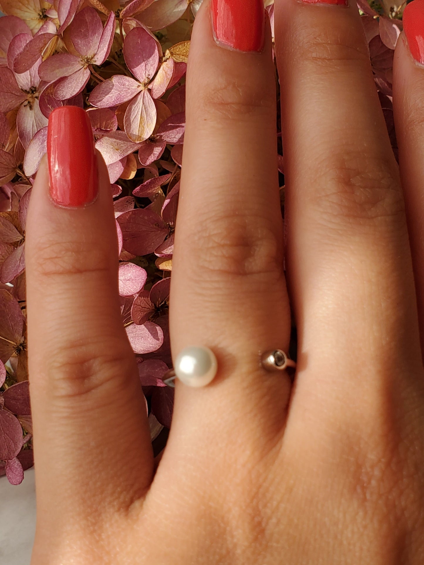 pearl End Caps ring, Anniversary Gift, gift for Her, Present Future Ring, CZ wedding band, stackable ring, pearl ring, engagement ring