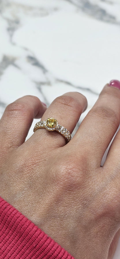 0.50ct round yellow stone ring, November birthstone ring, engagement ring, wedding set ring ,two piece, half eternity ring, citrine ring set