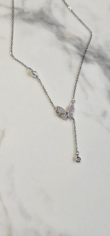 butterfly minimalist lariat necklace ,925 sterling silver necklace, anniversary gift, dainty necklace, gift for her