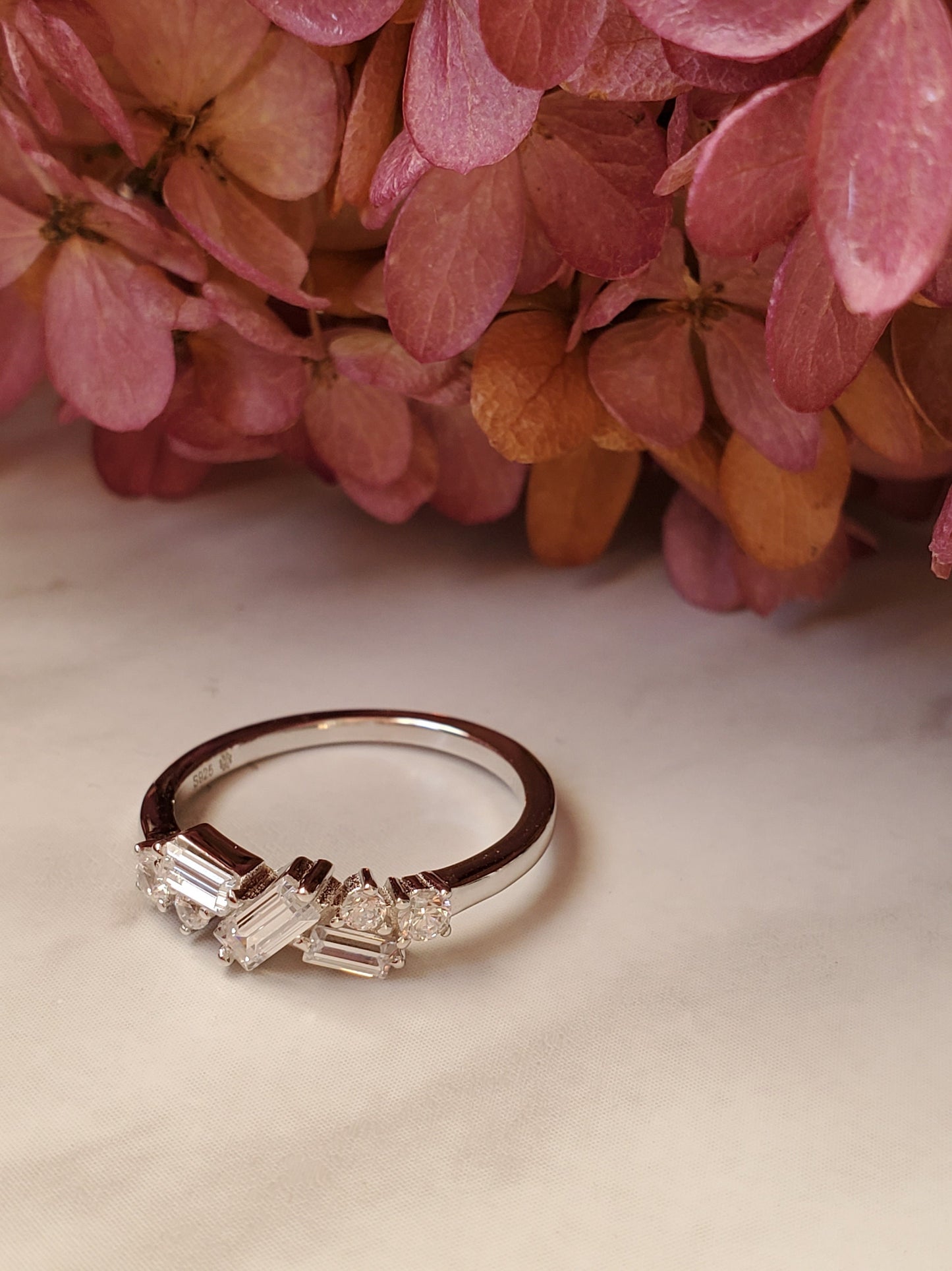 Dainty CZ ring, baguette ring, cz stacking ring, half eternity wedding band, simulated Baguette ring, wedding ring, anniversary ring
