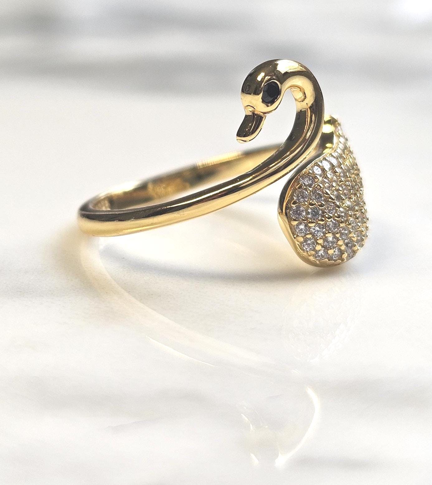 18k gold swan minimalist band ring, 925 sterling silver cubic zirconia ring, gold swam, 18K Gold Plated, Anniversary Gift, Teen Girl gift