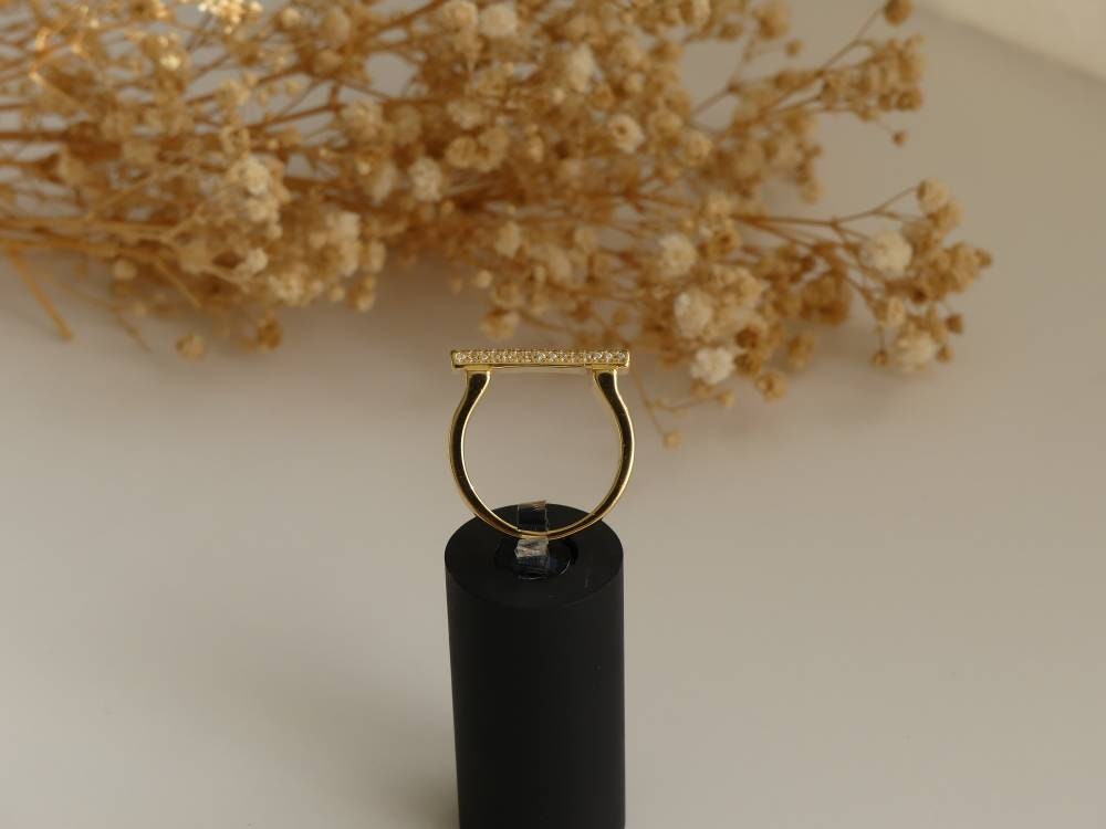 18K Gold Plated bar ring, pave ring, 925 Sterling Silver, Letter ring, Cocktail Ring, anniversary gift, minimalist, engagement ring