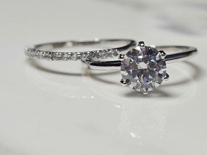 1.25ct round solitaire ring, engagement ring set, wedding set, classic bridal, Dainty stackable, two piece ring, half eternity ring