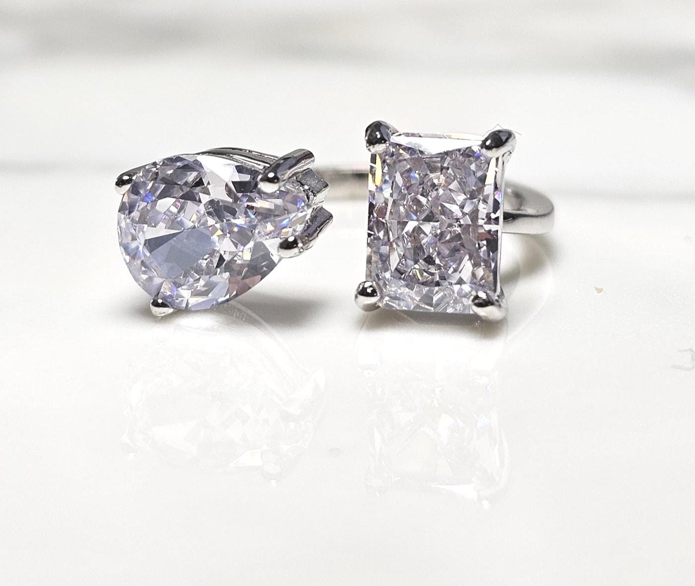 double stone ring, minimalist band ring ,925 sterling silver, cubic zirconia, engagement ring