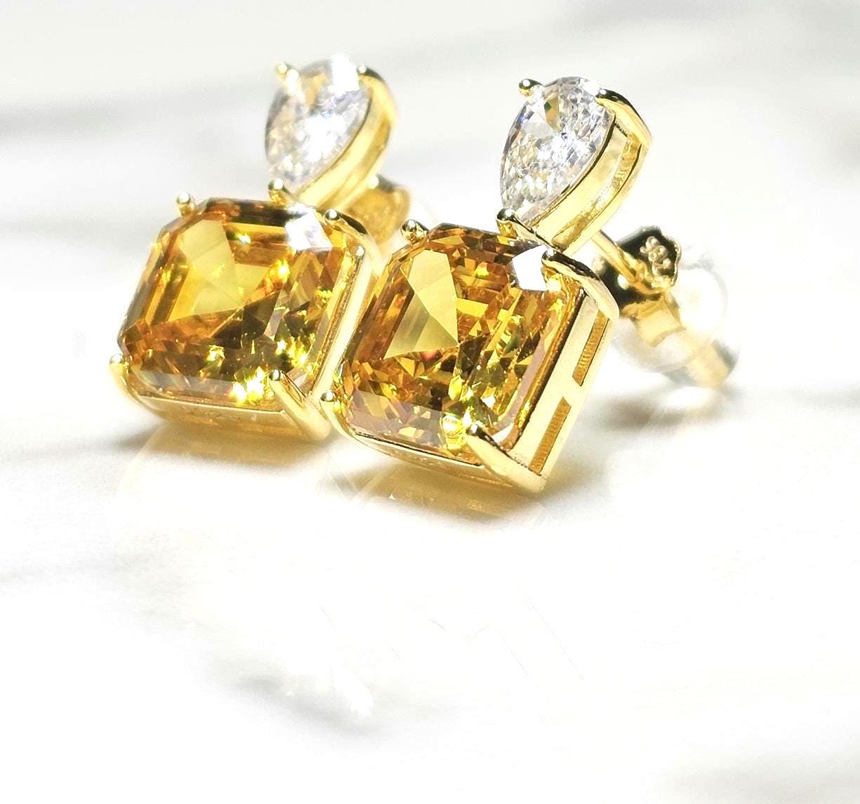 bright yellow citrine, 18k yellow gold vermeil, wedding earrings, anniversary gift, dainty stud earring, march birthstone, sunshine jewelry
