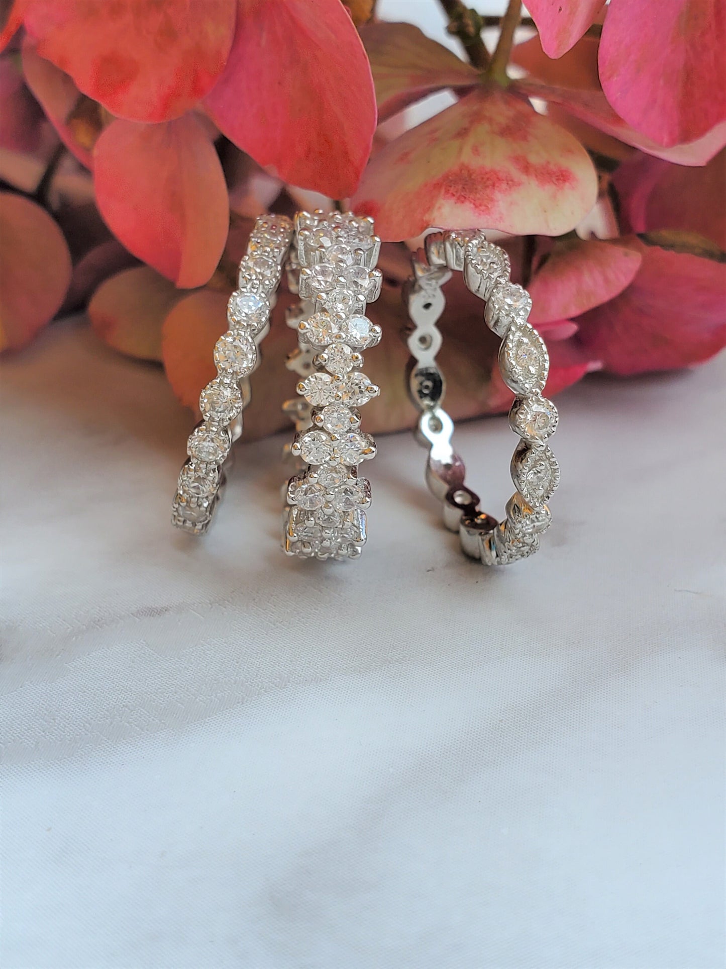 3pcs engagement ring ,Curved Wedding Band, eternity bands, 925Sterling Silver, pave wedding band, anniversary gift, jewelry