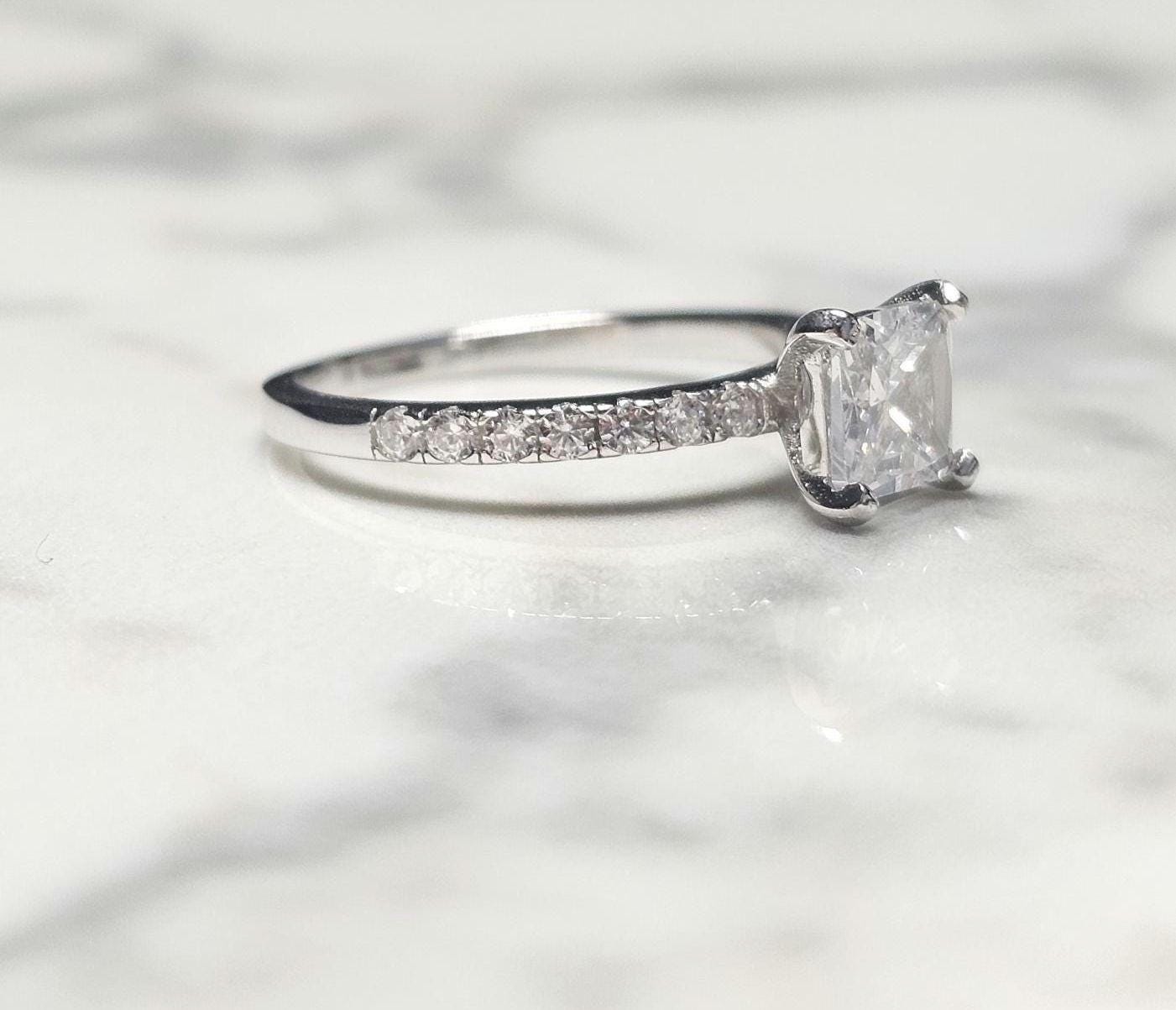 1ct square cz ring, antik cushion Cut ring, 925 silver ring, half eternity Ring, engagement ring, wedding ring, half eternity ring
