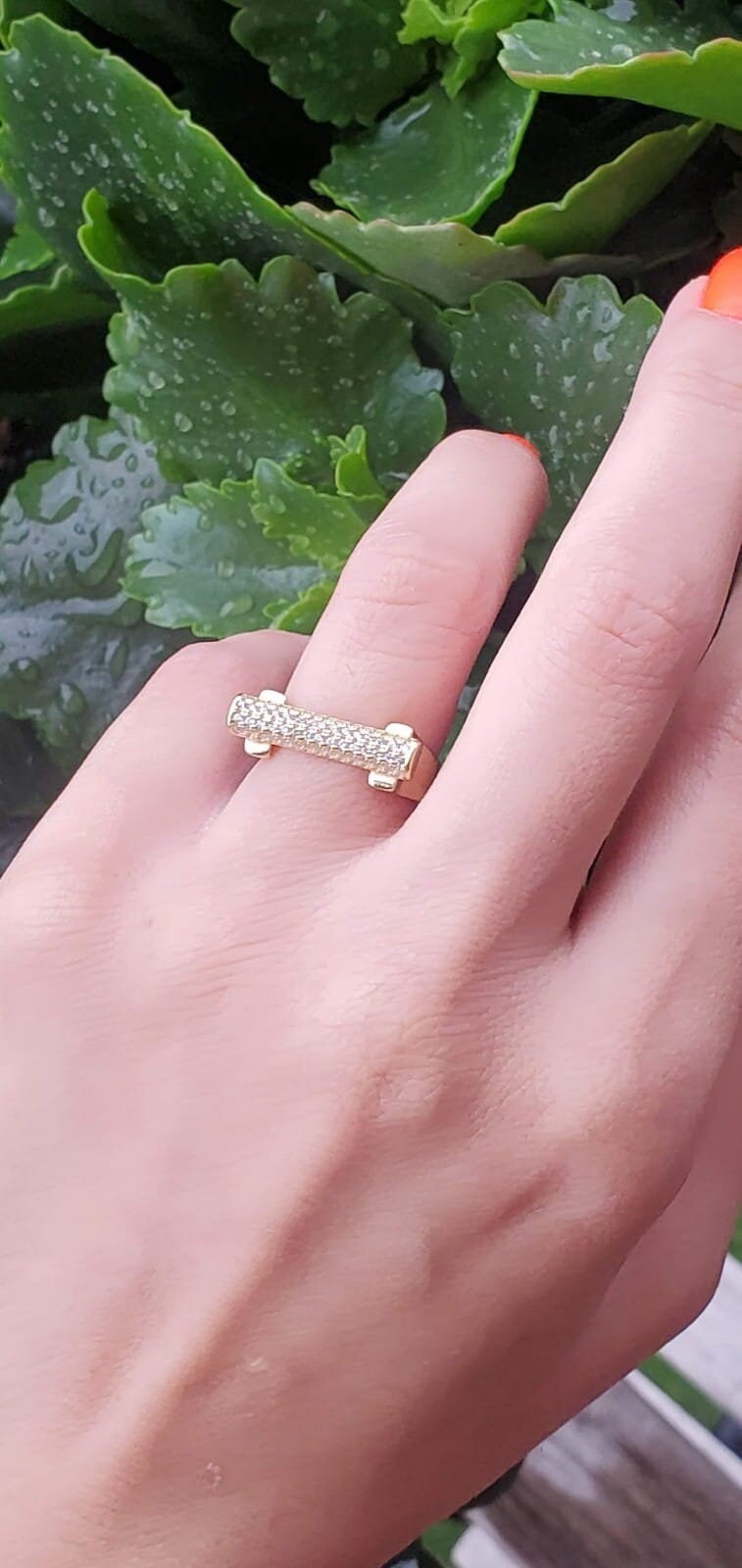 18K Gold Plated bar ring, pave ring, 925 Sterling Silver, Letter ring, Cocktail Ring, anniversary gift, minimalist, engagement ring