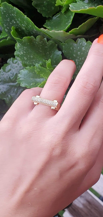 18K Gold Plated bar ring, pave ring, 925 Sterling Silver, Letter ring, Cocktail Ring, anniversary gift, minimalist, engagement ring