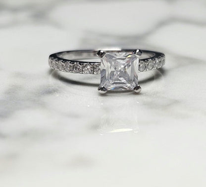 1ct square cz ring, antik cushion Cut ring, 925 silver ring, half eternity Ring, engagement ring, wedding ring, half eternity ring
