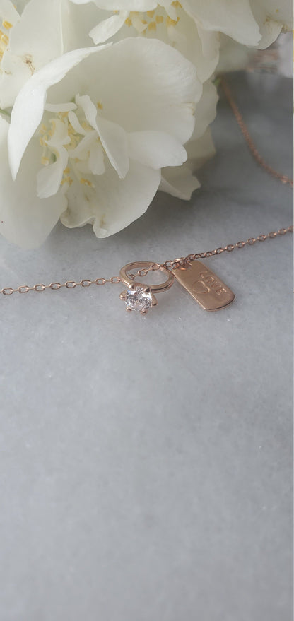 love necklace, 925 Sterling Silver, Minimalist Necklace, delicate Necklace, ring pendant, rose gold necklace, Teen Girl gift, gift for her