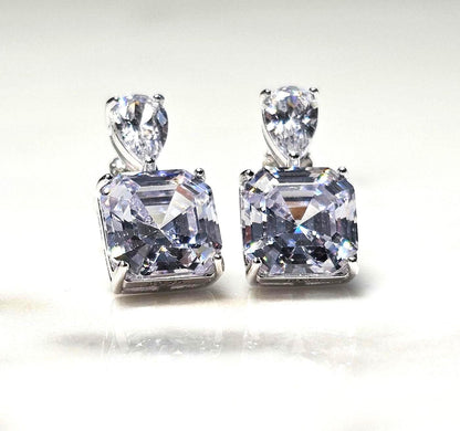 bright cz  pear and square earrings, 925 sterling silver earrings, wedding earrings, gift for her, anniversary gift