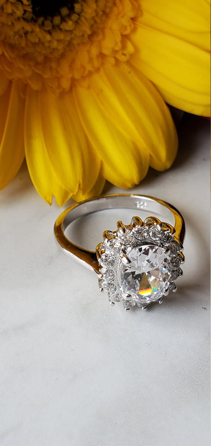 3ct oval cz stone, halo oval ring, cz floral ring, engagement ring, wedding ring, oval cz ring, anniversary ring, luxury ring, arc deco ring