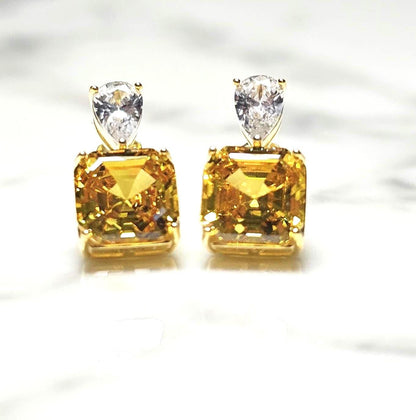 bright yellow citrine, 18k yellow gold vermeil, wedding earrings, anniversary gift, dainty stud earring, march birthstone, sunshine jewelry