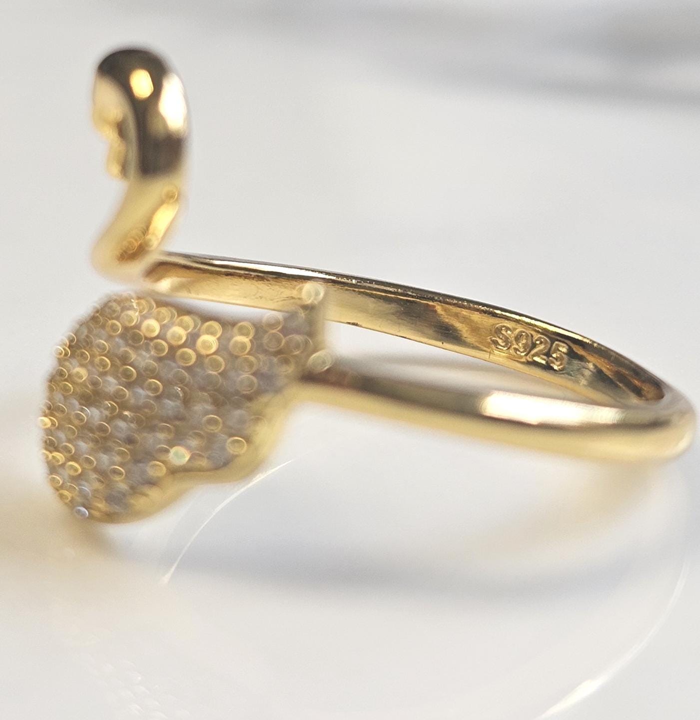 18k gold swan minimalist band ring, 925 sterling silver cubic zirconia ring, gold swam, 18K Gold Plated, Anniversary Gift, Teen Girl gift