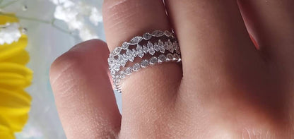 3pcs engagement ring ,Curved Wedding Band, eternity bands, 925Sterling Silver, pave wedding band, anniversary gift, jewelry