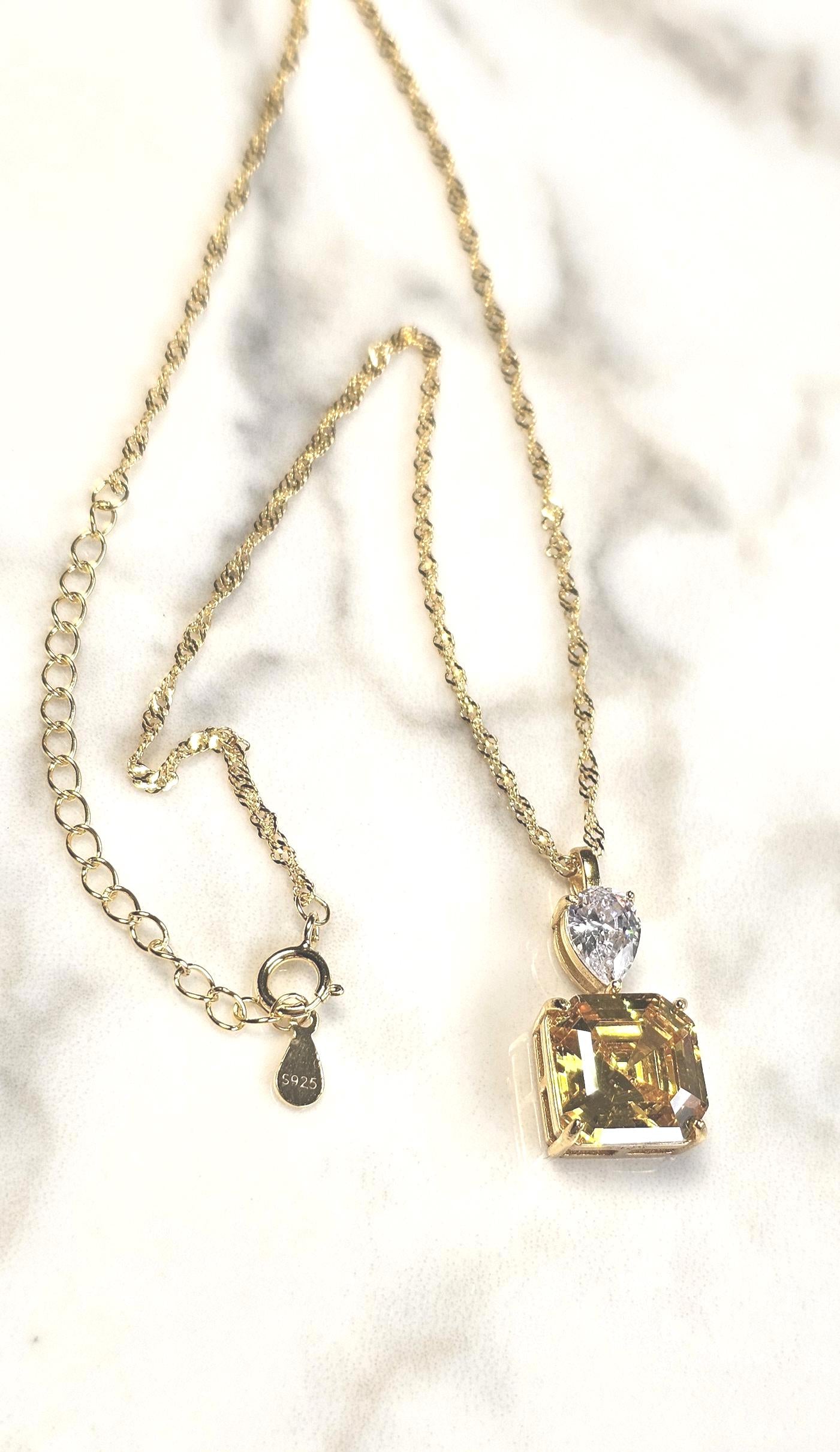 5ct Asscher cut bright yellow citrine necklace,18k yellow gold vermeil, November birthstone,  anniversary gift, geometric dainty necklace