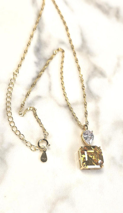 5ct Asscher cut bright yellow citrine necklace,18k yellow gold vermeil, November birthstone,  anniversary gift, geometric dainty necklace